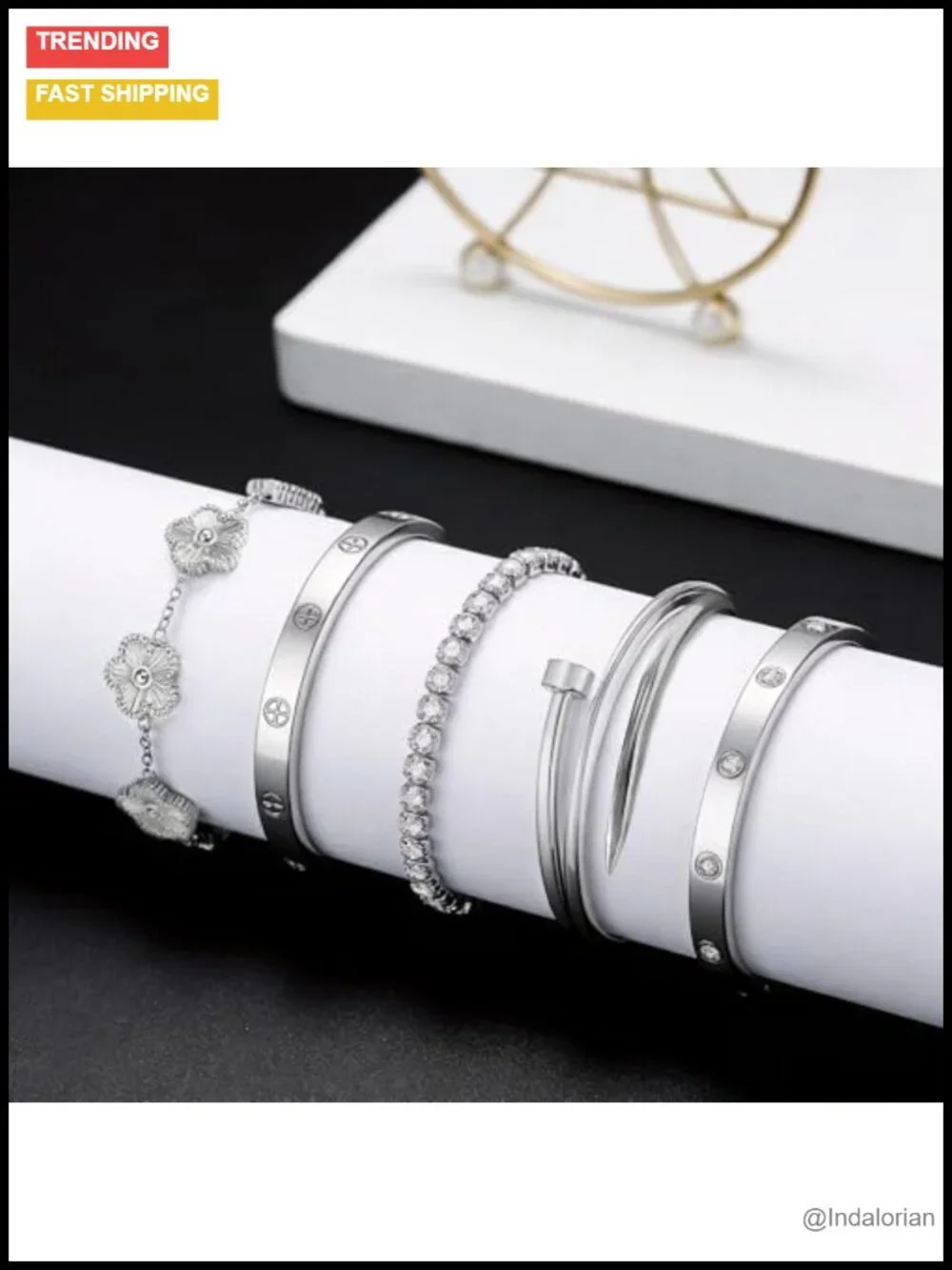 Stackable Stainless Steel Sterling Silver Bangle Bracelet Sets for Women
